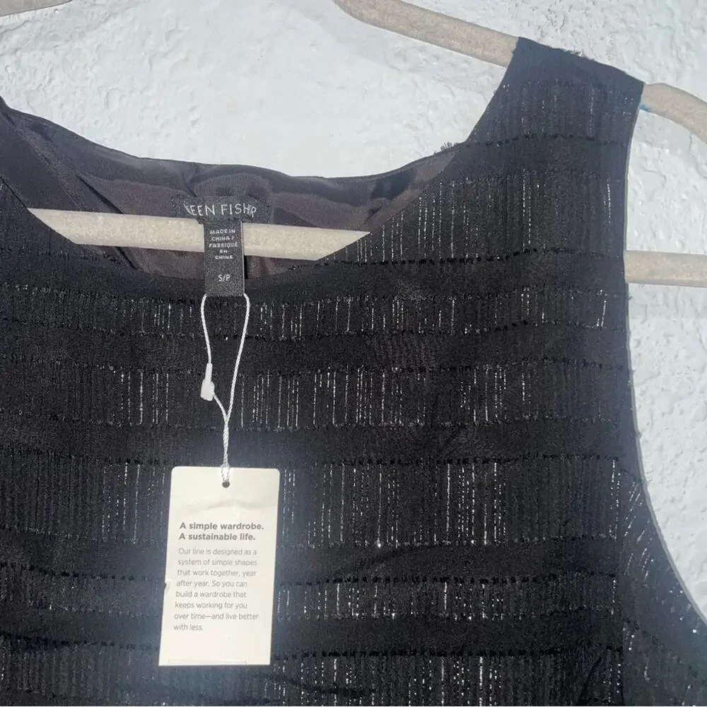 Eileen Fisher Sheer Silk Glimmer Ballet Neck Tank Easy Fit, Long Length Small
